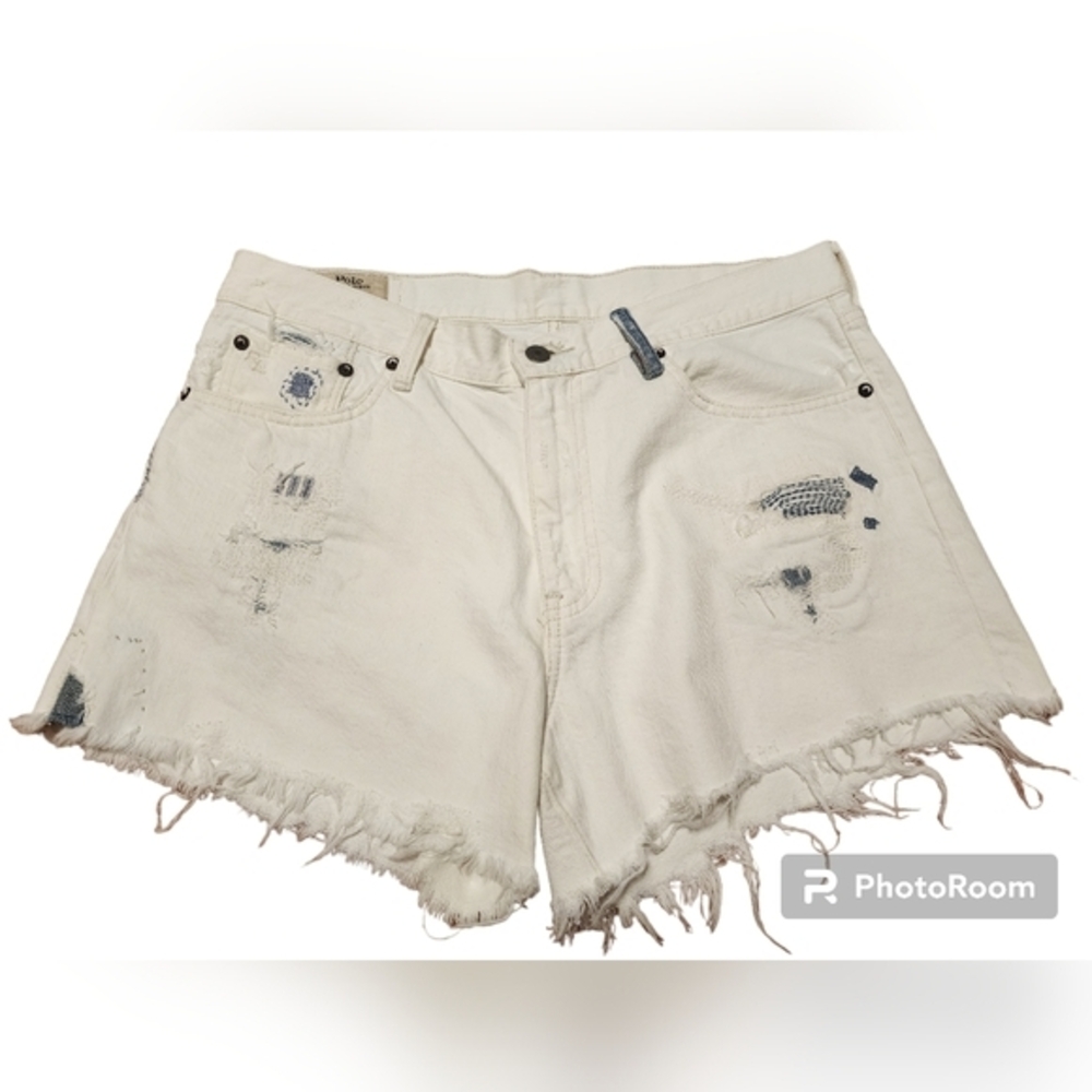 Polo ralph lauren white distressed embroidered‎ jean shorts Size 30
